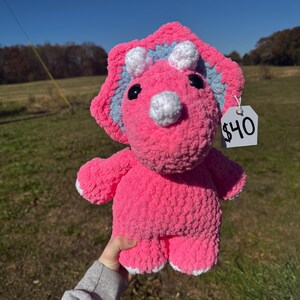 Crocheted Pink & Blue Triceratops | Handmade Dinosaur | Amigurumi | Colorful Dino | Baby Dinosaur | Large Triceratops Stuffed Animal