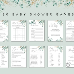 Baby Shower Spiel Bundle Grün Eukalyptus Baby Shower Spiele druckbare Baby Party Spiele Geschlecht Neutral Baby Shower Spiele Sofort Download