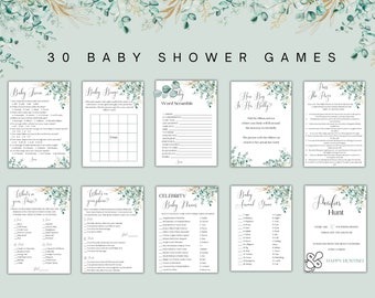 Baby Shower Game Bundle Greenery Eucalyptus Baby Shower Games Printable Baby Party Games Gender Neutral Baby Shower Games Instant Download