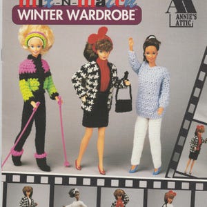Winter Garderobe Mix und Match Mode Puppe Häkelanleitung Vintage Digitales PDF Muster Sofort-Download Süße Puppenkleidung gehäkelt