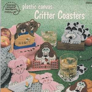 Critter Coasters Plastic Canvas Pattern Vintage Digital PDF Pattern Instant Download 7 Cute Plastic Canvas Coaster Sets and Holders