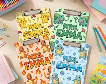 Personalized Poke Monsters Teacher Appreciation Gift, Custom Name Poke Game Teacher Acrylic Clipboard, Poke Game Back To School Teacher Gift