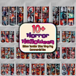 Horror Killers Halloween 20oz Skinny Tumbler Wrap Png, Horror Characters Wrap Png, Horror Movies Tumbler Png, Halloween Horror Tumbler Png