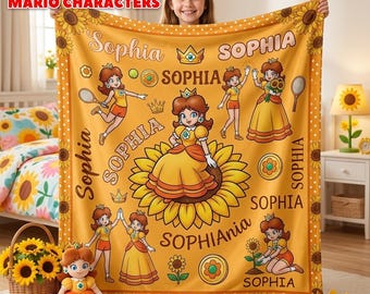 Manta personalizada de la Princesa Daisy, manta personalizada de Super Mario, manta para bebé, regalo de cumpleaños, manta personalizada para juegos de nombres, manta con monograma