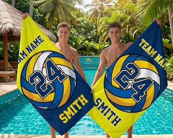 Custom Volleyball Beach Towel, Personalized Team Name Number Beach Towel, Sport Gift for Player, Sport Beach Towel, Team Volleyball Towel