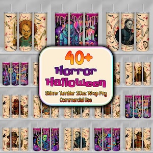 Horror Characters Wrap Png, Horror Movies Tumbler Png, Halloween Horror Tumbler Png, Horror Killers Halloween 20oz Skinny Tumbler Wrap Png