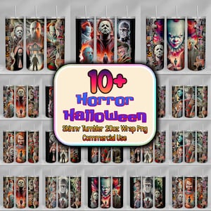 Horror Killers Halloween 20oz Skinny Tumbler Wrap Png, Horror Characters Wrap Png, Horror Movies Tumbler Png, Halloween Horror Tumbler Png