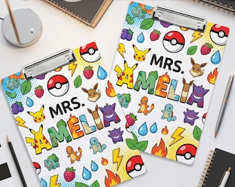 Personalized Poke Monsters Teacher Appreciation Gift, Custom Name Poke Game Teacher Acrylic Clipboard, Poke Game Back To School Teacher Gift