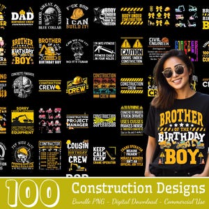 100 Designs Bau Bundle Png, Jungen LKW-Designs, Bagger Bagger Png, Bau-Geburtstagsfeier Png, Bau, kommerzielle Nutzung