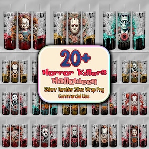 Halloween Horror Tumbler Png, Horror Killers Halloween 20oz Skinny Tumbler Wrap Png, Horror Characters Wrap Png, Horror Movies Tumbler Png