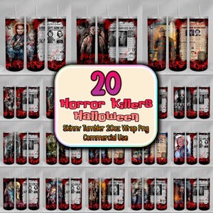 Horror Killers Halloween 20oz Skinny Tumbler Wrap Png, Horror Characters Wrap Png, Horror Movies Tumbler Png, Halloween Horror Tumbler Png