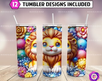 Lion 3D Skinny 20 oz Tumbler Sublimation Design PNG - Lion Tumbler Straight and Tapered PNG Instant Download