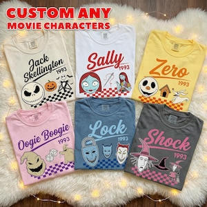 Custom Vintage Jack Skellington Shirt, Retro The Pumpkin King Checkered T-Shirt, Disney Cartoon Family Matching Tee, Birthday Gift For Kids afbeelding 1