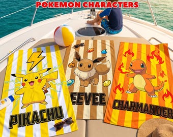 Toallas de playa personalizadas de Pokémon Monsters, toalla de playa personalizada del juego Pokémon, regalo para vacaciones de verano, toalla de playa para niños, toalla de playa de videojuegos 2026