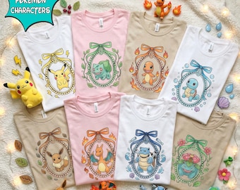 Vintage Coquette Poke Game Shirt, Bow Poke Game Shirt, Retro Poke Monsters Shirt, Poke Monsters Matching Tee, Anime Poke Tee, Birthday Shirt
