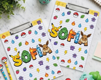 Custom Name Poke Game Teacher Acrylic Clipboard, Personalized Poke Monsters Teacher Appreciation Gift, Poke Game Back To School Teacher Gift