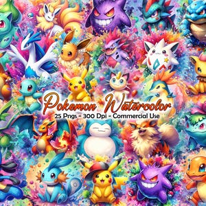 25 Poke Monster PNG Bundle, Anime/Manga PNG Bundle, Cartoon Tshirt Design, Digita Download, Commercial Use