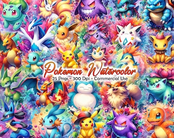 25 Poke Monster PNG Bundle, Anime/Manga PNG Bundle, Cartoon Tshirt Design, Digita Download, Commercial Use