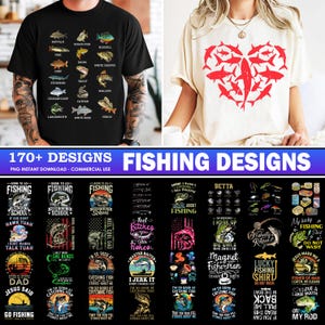 Paquete de más de 170 diseños de pesca (PNG), cazador de pesca (PNG), pesca de lubina (PNG), papá pescador (PNG), frase divertida sobre peces (PNG), pescador (PNG), uso comercial