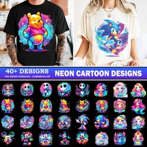 40+ Designs Neon Cartoon PNG Bundle, Cartoon Characters PNG, Cartoon Movies Clipart, Princess Png, Colorful Cartoon Png, Commercial Use