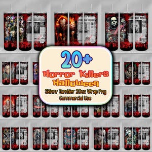 Horror Characters Wrap Png, Horror Movies Tumbler Png, Halloween Horror Tumbler Png, Horror Killers Halloween 20oz Skinny Tumbler Wrap Png