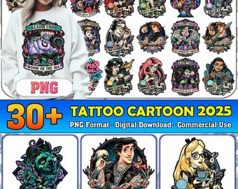 Paquete de tatuajes de dibujos animados PNG, personajes de dibujos animados retro PNG, dibujos animados de moda PNG, personajes de dibujos animados PNG, películas de dibujos animados 2025 PNG, uso comercial