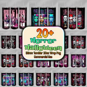 Horror Killers Halloween 20oz Skinny Tumbler Wrap Png, Horror Characters Wrap Png, Horror Movies Tumbler Png, Halloween Horror Tumbler Png
