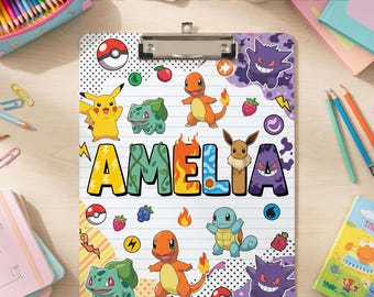 Custom Name Poke Game Teacher Acrylic Clipboard, Personalized Poke Monsters Teacher Appreciation Gift, Poke Game Back To School Teacher Gift