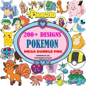 200+ Designs Poke Monster PNG Bundle, Anime/Manga PNG Bundle, Gaming T-shirt Design, Cartoon PNG, Digital Download, Commercial Use