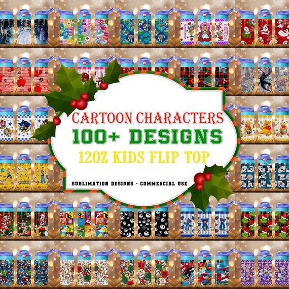 100+ Designs 12oz Kids Flip Top Sippy Cup Tumbler Wrap, Mega Bundle Cartoon 12oz Sippy cup Tumbler Png, Kids Cartoons 12oz Tumbler Wrap