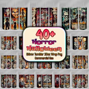 Halloween Horror Tumbler Png, Horror Killers Halloween 20oz Skinny Tumbler Wrap Png, Horror Characters Wrap Png, Horror Movies Tumbler Png