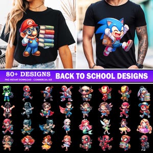80+ Designs Cartoon Back To School Bundle Png, Superhero First Day Of School Png, Princess Students Png, 100 Days Of School, Commercial Use
