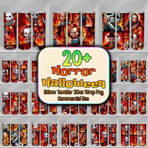 Horror Characters Wrap Png, Horror Killers Halloween 20oz Skinny Tumbler Wrap Png, Horror Movies Tumbler Png, Halloween Horror Tumbler Png