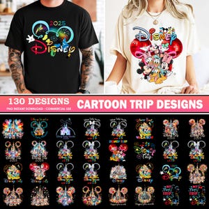 130 Designs Cartoon Trip 2025 Png Bundle, Cartoon Vacation Png, Castle Png, Cartoon Characters Png, Family Vacation 2025 Png, Commercial Use