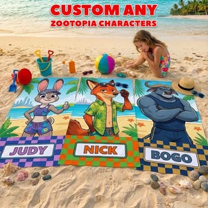 Personalized Zootopia Beach Towels, Custom Disney Cartoon Beach Towel, Shower Gift, Summer Vacation Gift, Monogram Towel, Kids Beach Towel bild 1