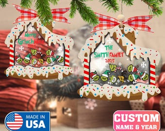 Custom 4D Shaker Christmas Family Ornament 2025, Green Monster Ornament Gift, Personalized Family Name Ornament, Mean Guy Christmas Ornament