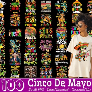 100 Designs Cinco De Mayo Bundle Png, Festa Mexicana Png, Let's Fiesta Png, Tequila México Png, Tacos Png, Chapéu Nachos, Uso Comercial