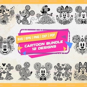 12 Cartoon Designs SVG Bundle, Cartoon SVG Sublimation Designs, Cartoon Shirt Svg, Png, Cricut, Clipart, Digital Download