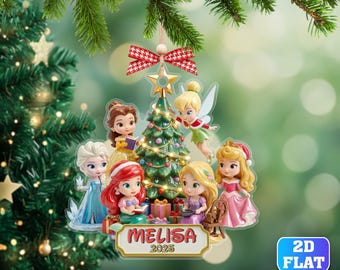 Personalized Princess Christmas 2D Flat Ornament, Custom Princess Characters Christmas Ornament 2025, Christmas Gift For Princess Lovers