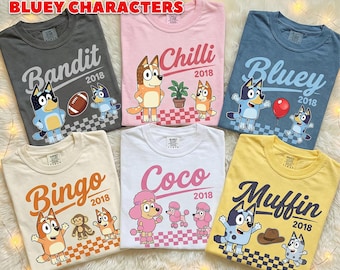 Camiseta vintage personalizada de perro azul, camiseta retro a cuadros de perro azul, camiseta a juego para la familia de perros azules, regalo de cumpleaños para niños, camiseta de perro azul 2026