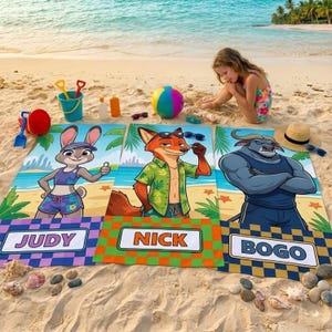 Personalized Zootopia Beach Towels, Custom Disney Cartoon Beach Towel, Shower Gift, Summer Vacation Gift, Monogram Towel, Kids Beach Towel bild 5