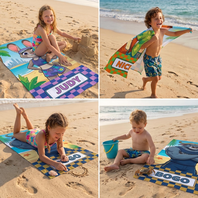 Personalized Zootopia Beach Towels, Custom Disney Cartoon Beach Towel, Shower Gift, Summer Vacation Gift, Monogram Towel, Kids Beach Towel bild 6