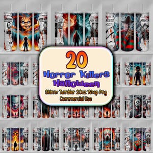 Horror Characters Wrap Png, Horror Movies Tumbler Png, Halloween Horror Tumbler Png, Horror Killers Halloween 20oz Skinny Tumbler Wrap Png