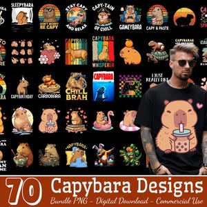 70 Designs Cute Capybara PNG, Funny Capybara Bundle Png, Anime Cartoon PNG, Capybara Quotes Png, Capybara Bundle Png, Commercial Use