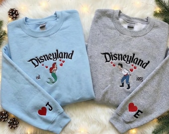 Couple Ariel & Prince Eric Valentine Embroidered Sweater, Couple Cartoon Embroidered Sweatshirt, Magical Land Valentine Embroidered Hoodie