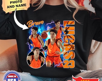 Personalized Basketball Sweatshirt, Your Own Bootleg, Custom Basketball Photo Collage Shirt, Custom 90s Style Bootleg Graphic Sports Tee