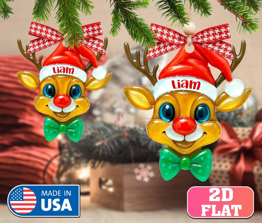 Custom 2D Flat Cute Rudolph Christmas Ornament 2025, Holiday Gift for ...