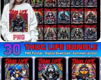 30 Designs Thug Life Bundle Png, Horror Killers Png, Horror Halloween Png, The Killers Halloween Png, Hip Hop Horror Clipart, Commercial Use