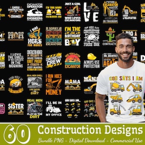 60 Designs Bau Bundle Png, Jungen LKW-Designs, Bagger Bagger Png, Bau-Geburtstagsfeier Png, Bau, kommerzielle Nutzung