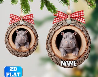 Xmas Gift For Hippo Lovers, Animal Ornaments, Custom Cute Hippo Christmas 2D Flat Ornament, Personalized Funny Hippo Christmas Ornament 2025